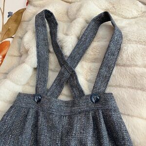 Vintage 70s 12-18M Unisex Baby Boy Girl Toddler Grey Blue Woven Button Overall